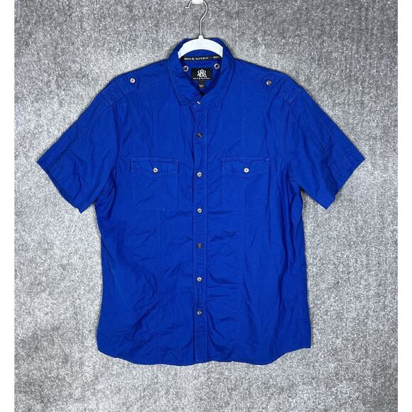 Rock & Republic Shirt Mens‎ Size Large Blue Button Up Short Sleeve Chest Pockets - Picture 1 of 11